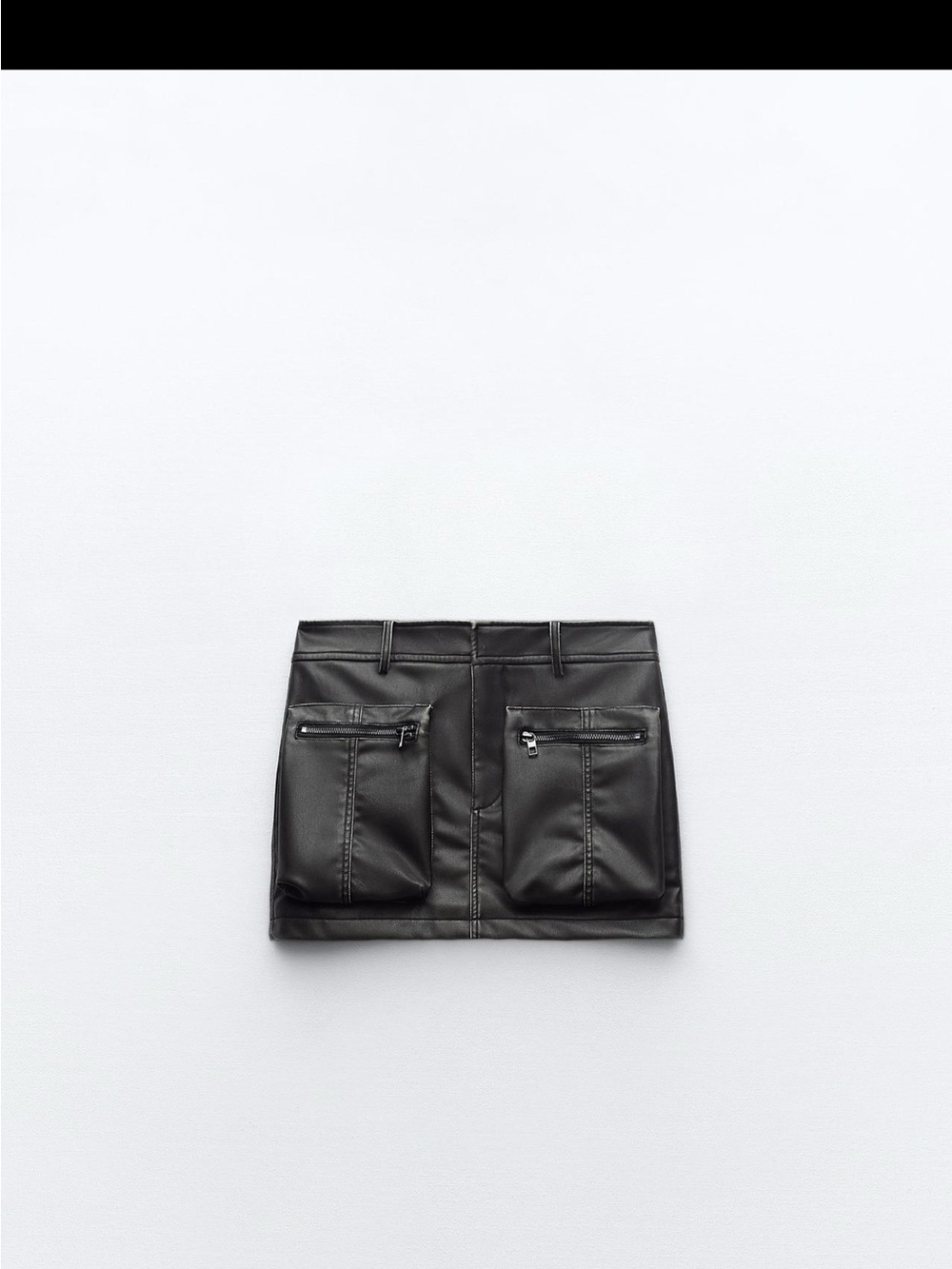 Charcoal Faux Leather Mini Skirt with Front Zip Pockets